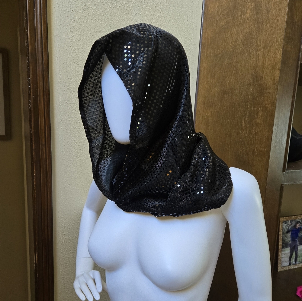 Black Sequin Hooded Scarf - Women’s Evening Wrap